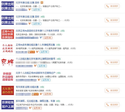 京牌指标转让出售